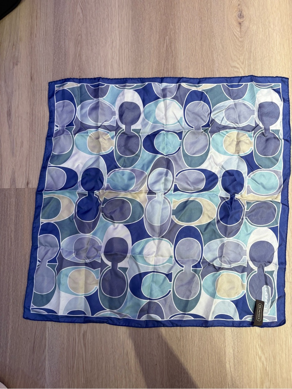 Coach Blue Signature Print Silk Scarf